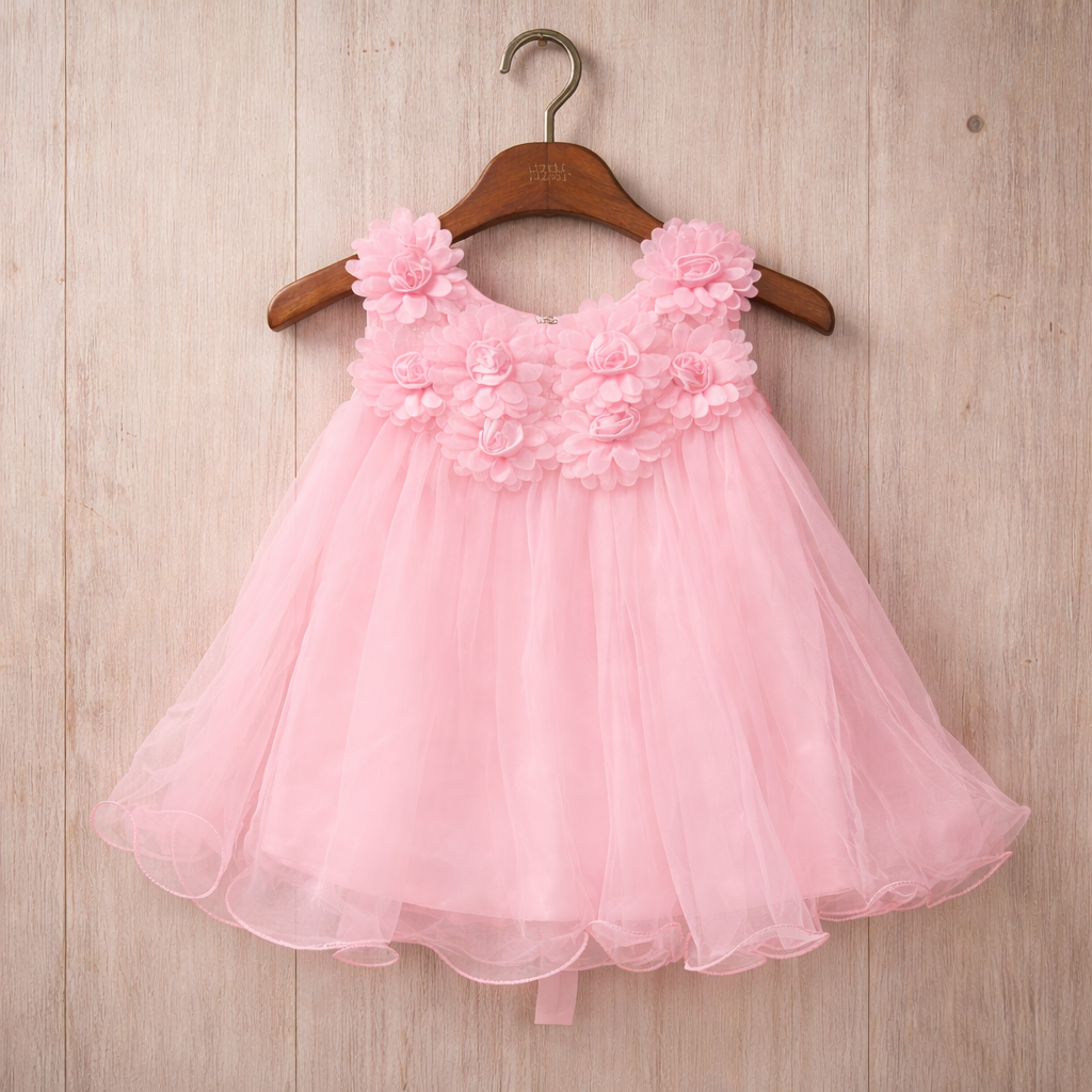 Beatiful Baby Pink Aline  Net Frock Sleeves for Girls | Elegant Baby Pink Dress for Kids | Stylish Sleeveless frock